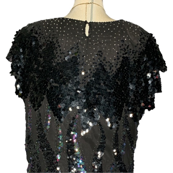 ADINA FASHIONS Gorgeous Elegant Black Embedded Sequins and Beads Top Size M - Picture 11 of 15